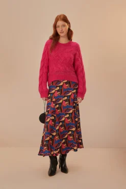 FARM Rio Pink Maxi Cable Knit Sweater Hot