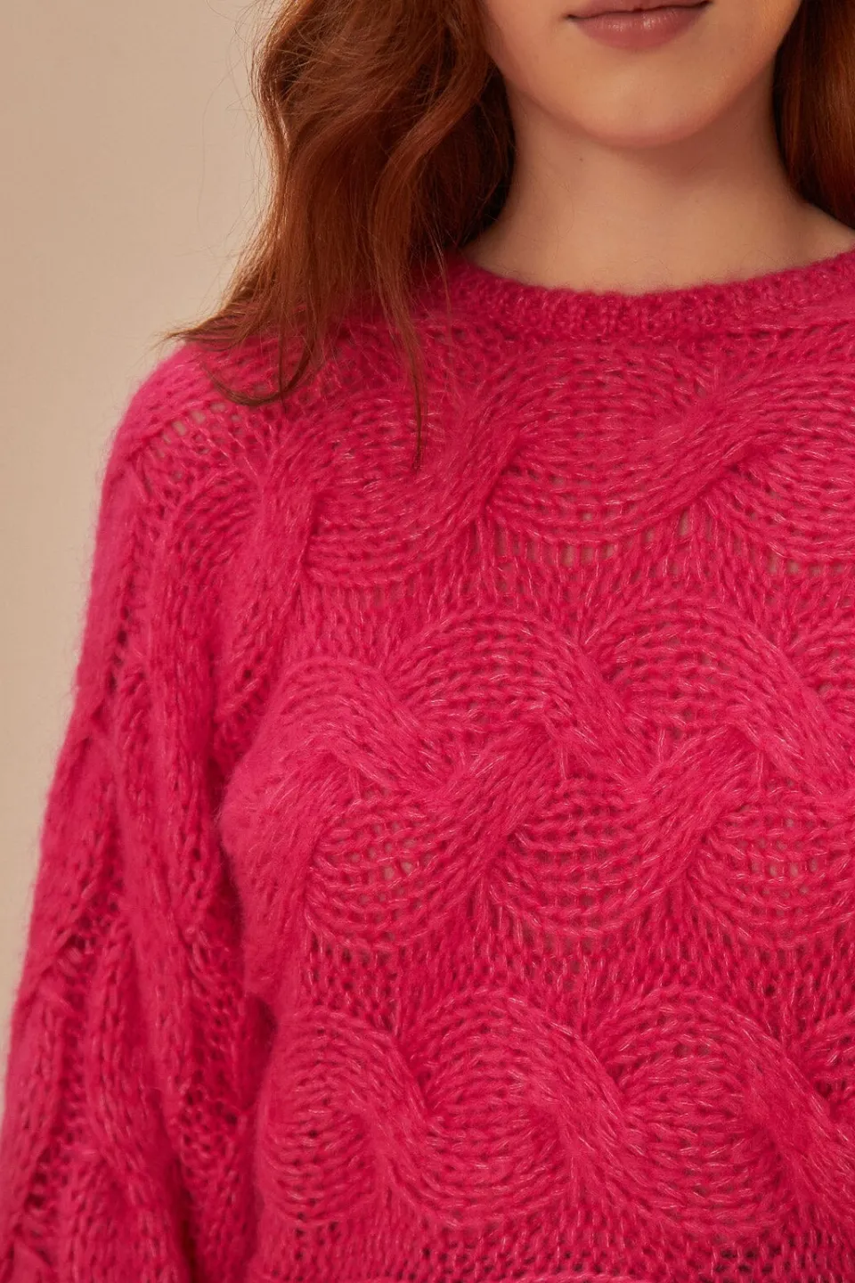 FARM Rio Pink Maxi Cable Knit Sweater Hot
