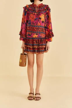 FARM Rio Pink Tropical Tapestry Long Sleeve Blouse Discount