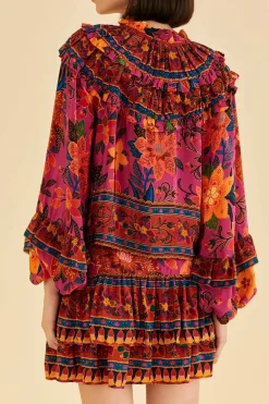 FARM Rio Pink Tropical Tapestry Long Sleeve Blouse Discount