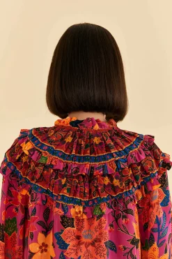 FARM Rio Pink Tropical Tapestry Long Sleeve Blouse Discount