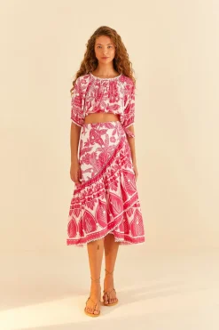FARM Rio Pink Tropical Woodcut Crop Top Hot