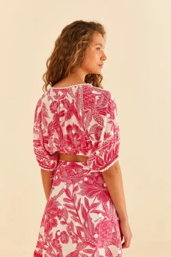 FARM Rio Pink Tropical Woodcut Crop Top Hot