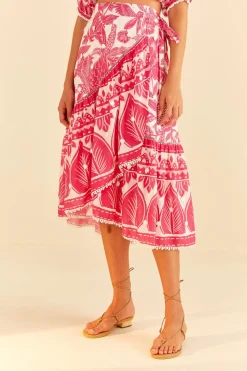 FARM Rio Pink Tropical Woodcut Midi Skirt Discount
