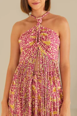 FARM Rio Pink Typographic Banana Fringe Top