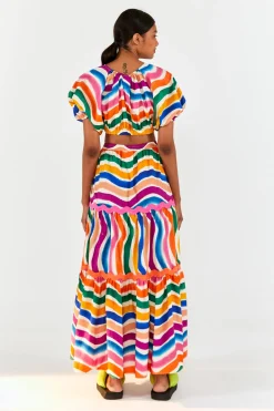 FARM Rio Puff Sleeve Crop Top | Dancing Stripes Print Outlet
