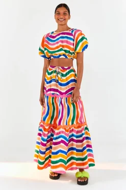 FARM Rio Puff Sleeve Crop Top | Dancing Stripes Print Outlet
