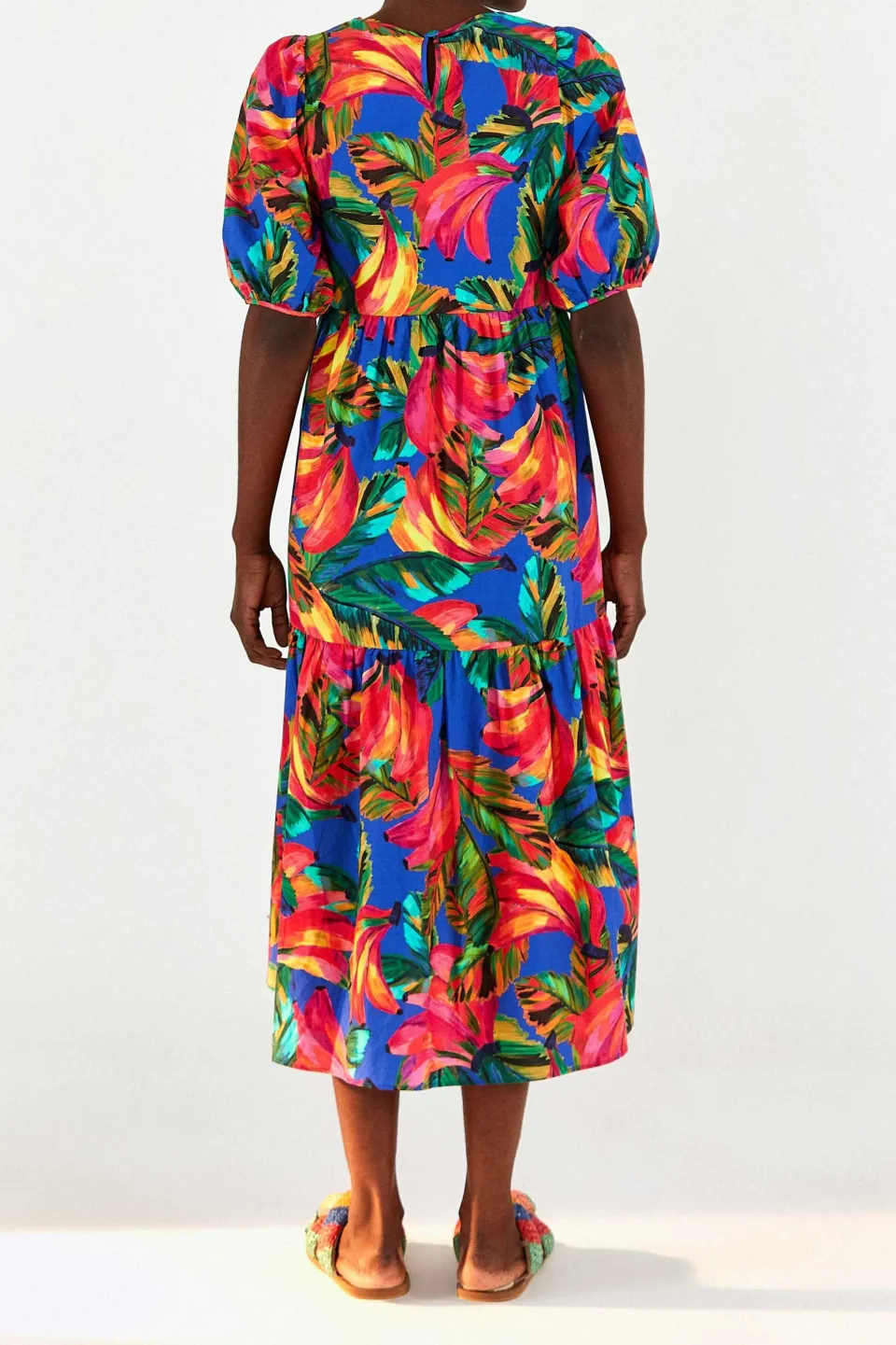 FARM Rio Puff Sleeve MIDI DRESS | Blue Bananamix Print Clearance