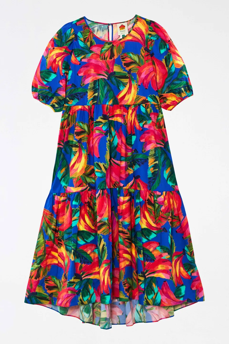 FARM Rio Puff Sleeve MIDI DRESS | Blue Bananamix Print Clearance