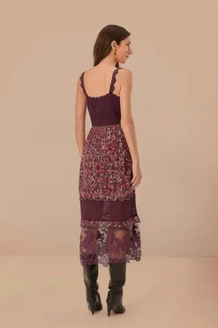 FARM Rio Purple Chelsea Garden Embroidered Lace Midi Dress Hot
