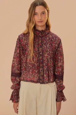 FARM Rio Purple Chelsea Garden Long Sleeve Blouse Best