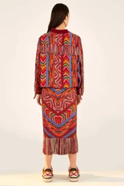 FARM Rio RED BOMBER JACKET | Striped Patches Print Sale