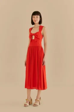 FARM Rio Red Bow Sleeveless Midi Dress Outlet