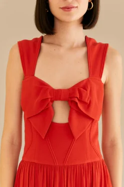 FARM Rio Red Bow Sleeveless Midi Dress Outlet
