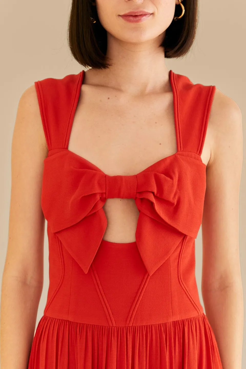 FARM Rio Red Bow Sleeveless Midi Dress Outlet