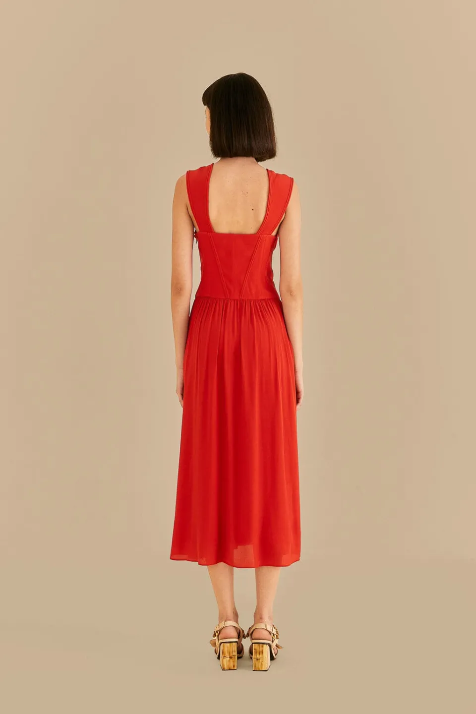 FARM Rio Red Bow Sleeveless Midi Dress Outlet