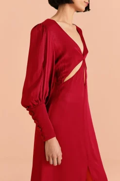 FARM Rio Red Cut Out Long Sleeve Lenzing™ Ecovero™ Viscose Maxi Dress
