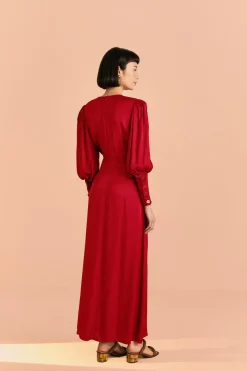 FARM Rio Red Cut Out Long Sleeve Lenzing™ Ecovero™ Viscose Maxi Dress