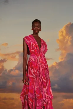 FARM Rio Red Endless Summer V Neck Midi Dress Best