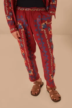 FARM Rio Red Floral Embroidery Jacquard Pants