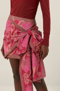 FARM Rio Red Floral Glam Scarf Tie Gathering Mini Skirt Online