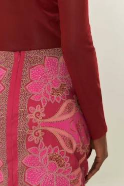 FARM Rio Red Floral Glam Scarf Tie Gathering Mini Skirt Online