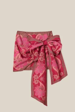 FARM Rio Red Floral Glam Scarf Tie Gathering Mini Skirt Online