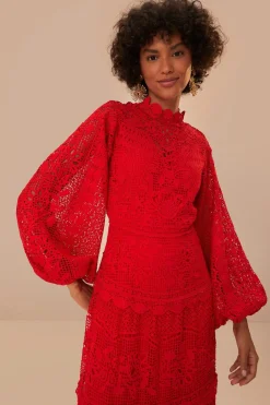 FARM Rio Red Guipire Long Sleeve Maxi Dress Online