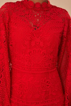 FARM Rio Red Guipire Long Sleeve Maxi Dress Online