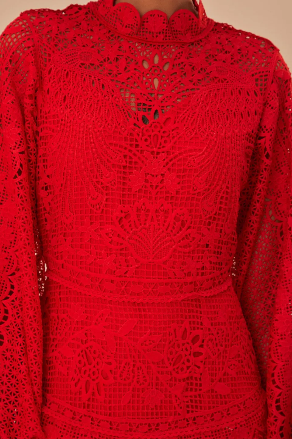 FARM Rio Red Guipire Long Sleeve Maxi Dress Online