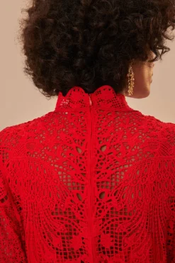 FARM Rio Red Guipire Long Sleeve Maxi Dress Online