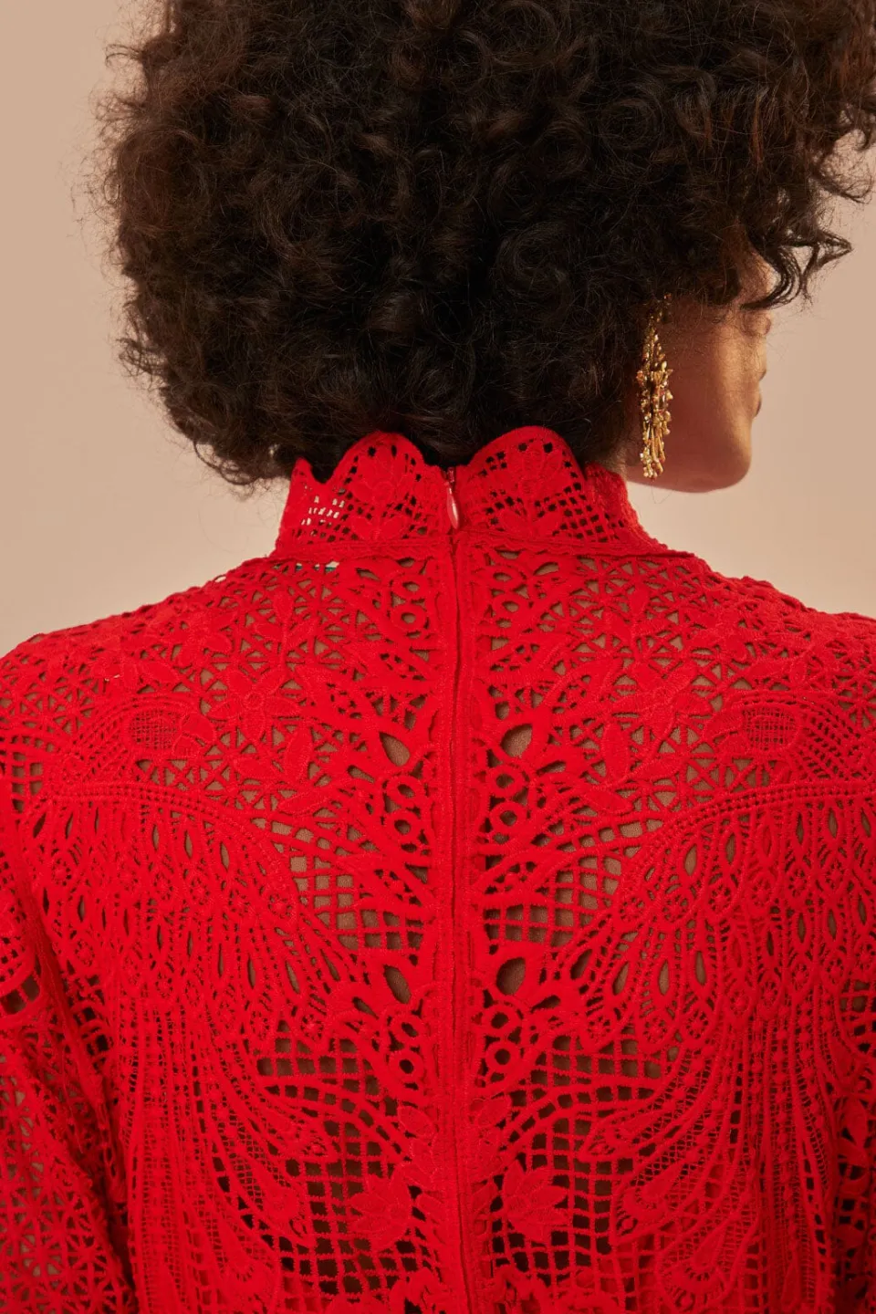 FARM Rio Red Guipire Long Sleeve Maxi Dress Online