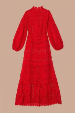 FARM Rio Red Guipire Long Sleeve Maxi Dress Online