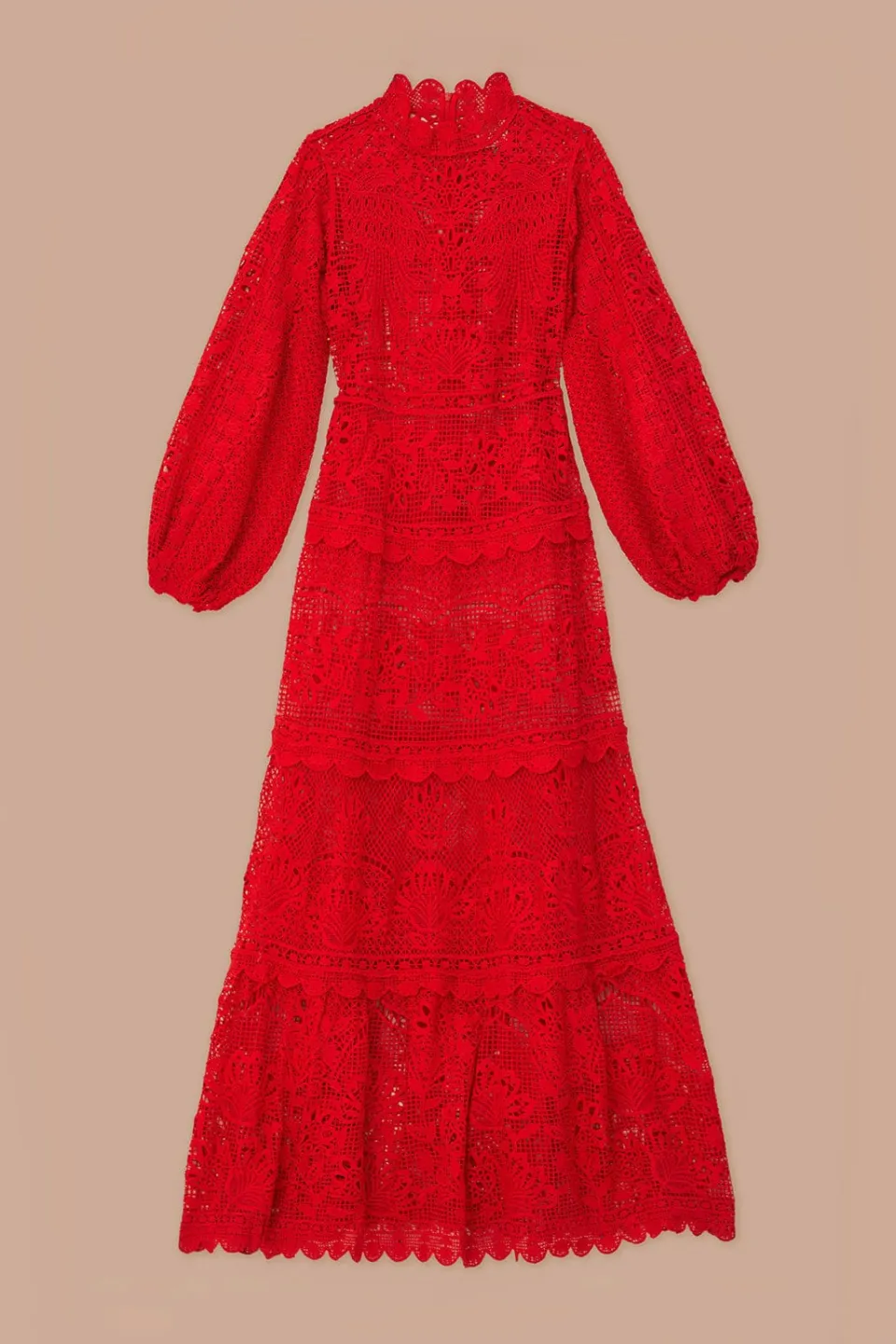 FARM Rio Red Guipire Long Sleeve Maxi Dress Online
