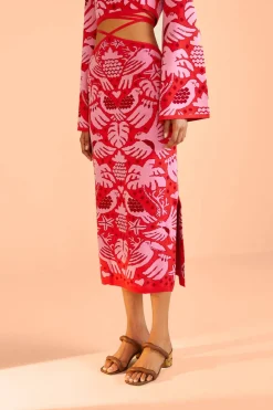 FARM Rio Red Jungle Scarf Knit Skirt Clearance