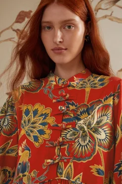 FARM Rio Red Maxi Floral Long Sleeve Mini Dress Best
