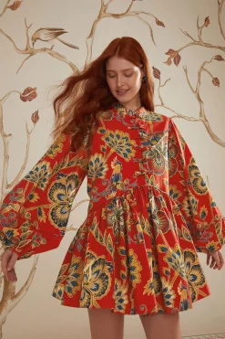 FARM Rio Red Maxi Floral Long Sleeve Mini Dress Best