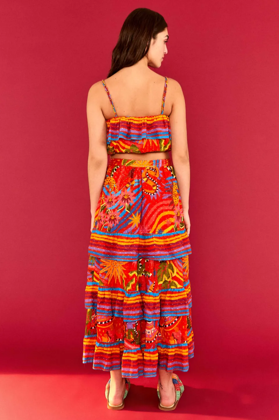 FARM Rio RED MIDI SKIRT | Magic Forest Print Clearance