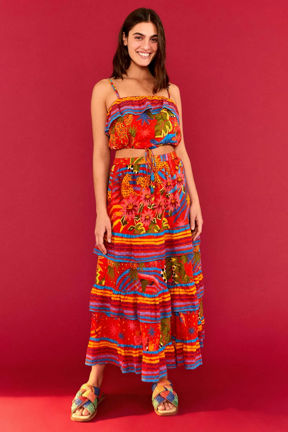 FARM Rio RED MIDI SKIRT | Magic Forest Print Clearance