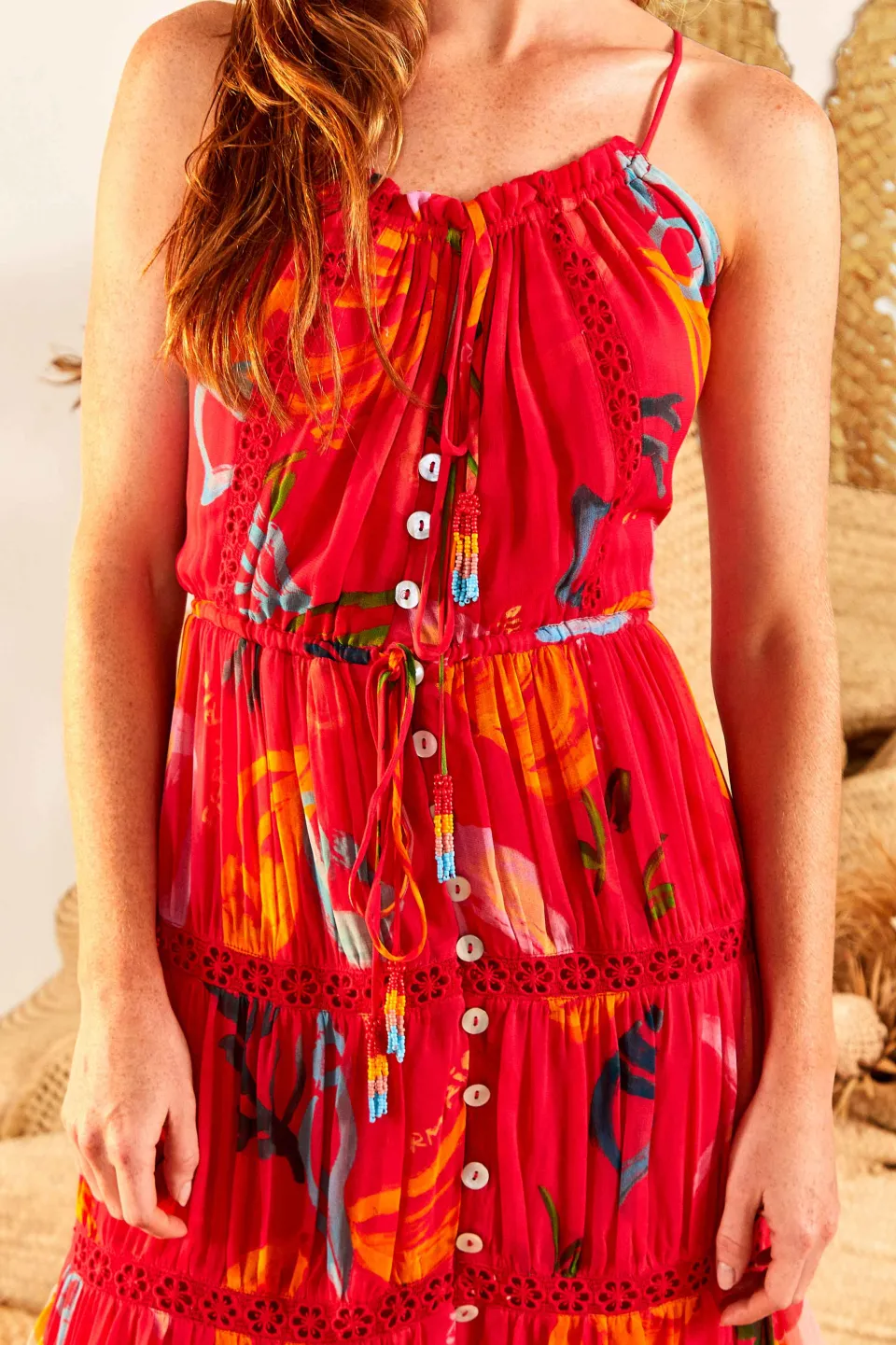 FARM Rio Red Mixed Fruits Ocean Maxi Dress New