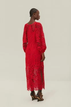 FARM Rio Red Nature Guipure Midi Dress Sale