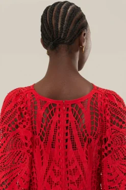 FARM Rio Red Nature Guipure Midi Dress Sale