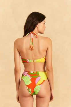 FARM Rio Red Neon Floral Halter Neck Bikini Top New