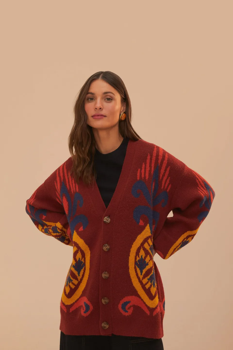 FARM Rio Red Pineapple Knit Cardigan New