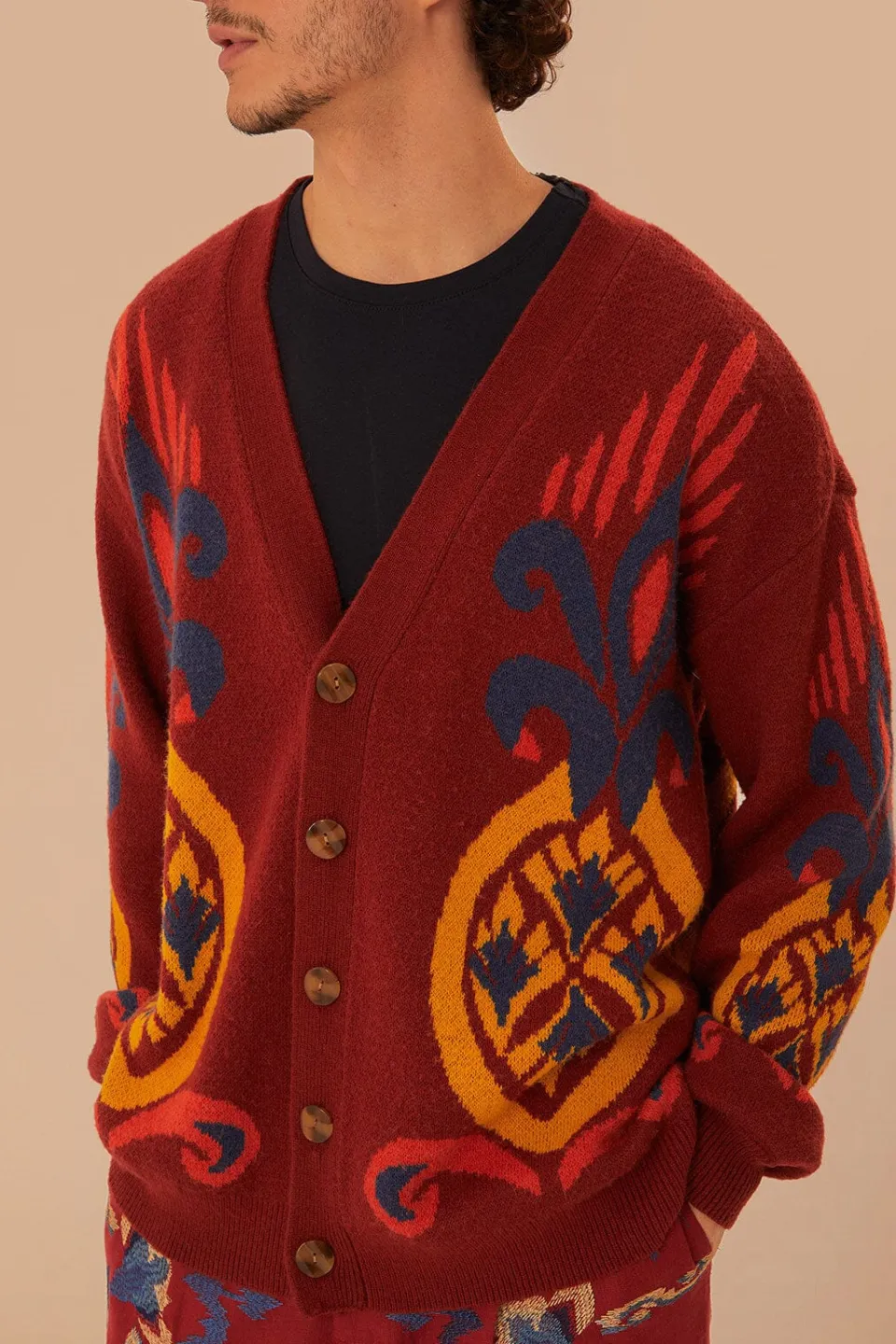 FARM Rio Red Pineapple Knit Cardigan New