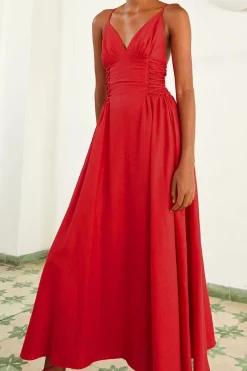 FARM Rio Red Sleeveless Midi Dress Clearance
