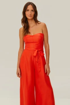 FARM Rio Red Strapless Straight Neckline Jumpsuit Outlet