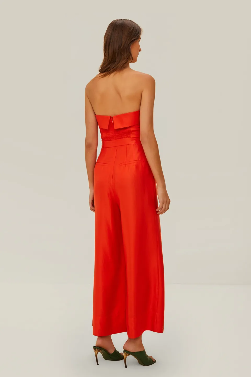 FARM Rio Red Strapless Straight Neckline Jumpsuit Outlet