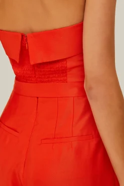 FARM Rio Red Strapless Straight Neckline Jumpsuit Outlet