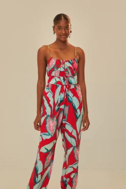 FARM Rio Red Summer Foliage Organic Cotton Jumpsuit Discount